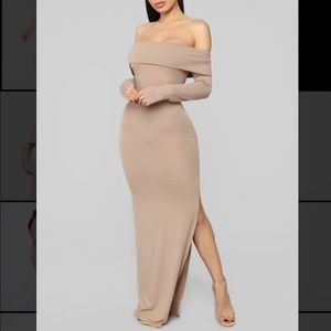 Fashion Nova off the shoulder Dress-Mocha/Tan